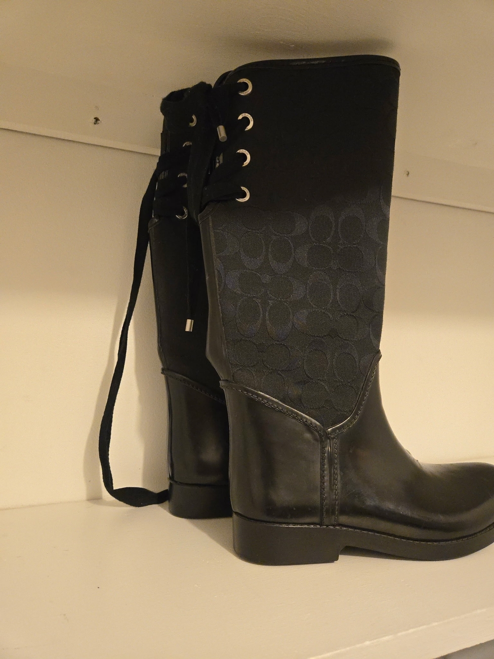 Coach Black Lace-Up Signature  Boots